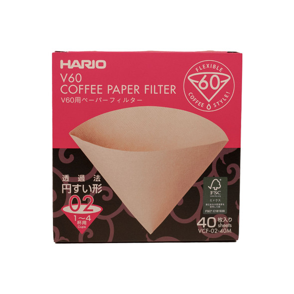Hario Coffee Brown Paper Filter Size 02 for V60 Brewer, 40 Count (tabbed)